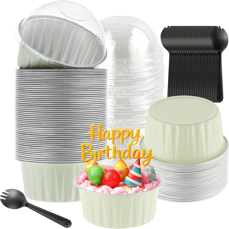 BAKINGPAK 50PCS 4OZ Mini Cake Pans with Lids - Aluminum Cups, Cupcake Containers, Disposable Ramekins for Wedding, Birthday, Holiday, Yellowish - Image 1
